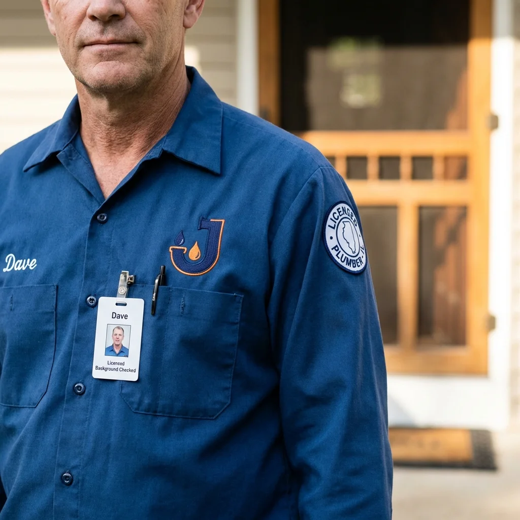 Licensed plumber showing ID badge in Missouri City, TX