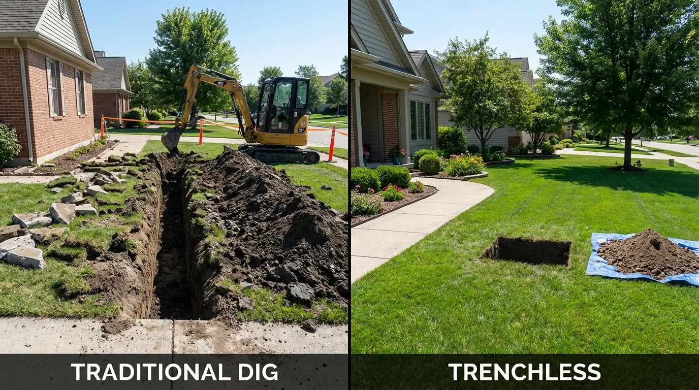 Trenchless sewer repair with minimal yard damage versus traditional excavation in Missouri City, TX